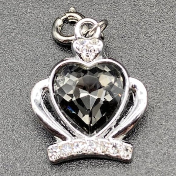 Jeweled Heart Rhinestone Crown Charm on Silver - Picture 8 of 12